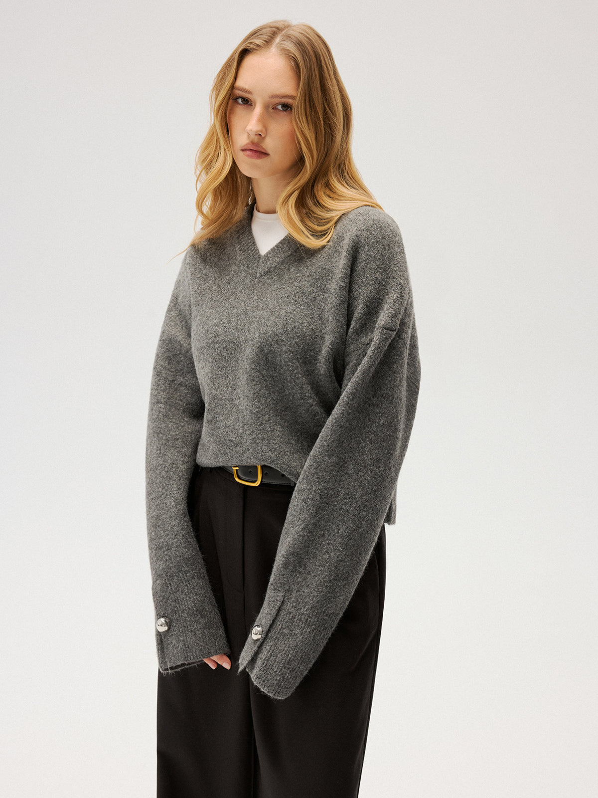 V-Ausschnitt-Pullover aus Wollmischung
