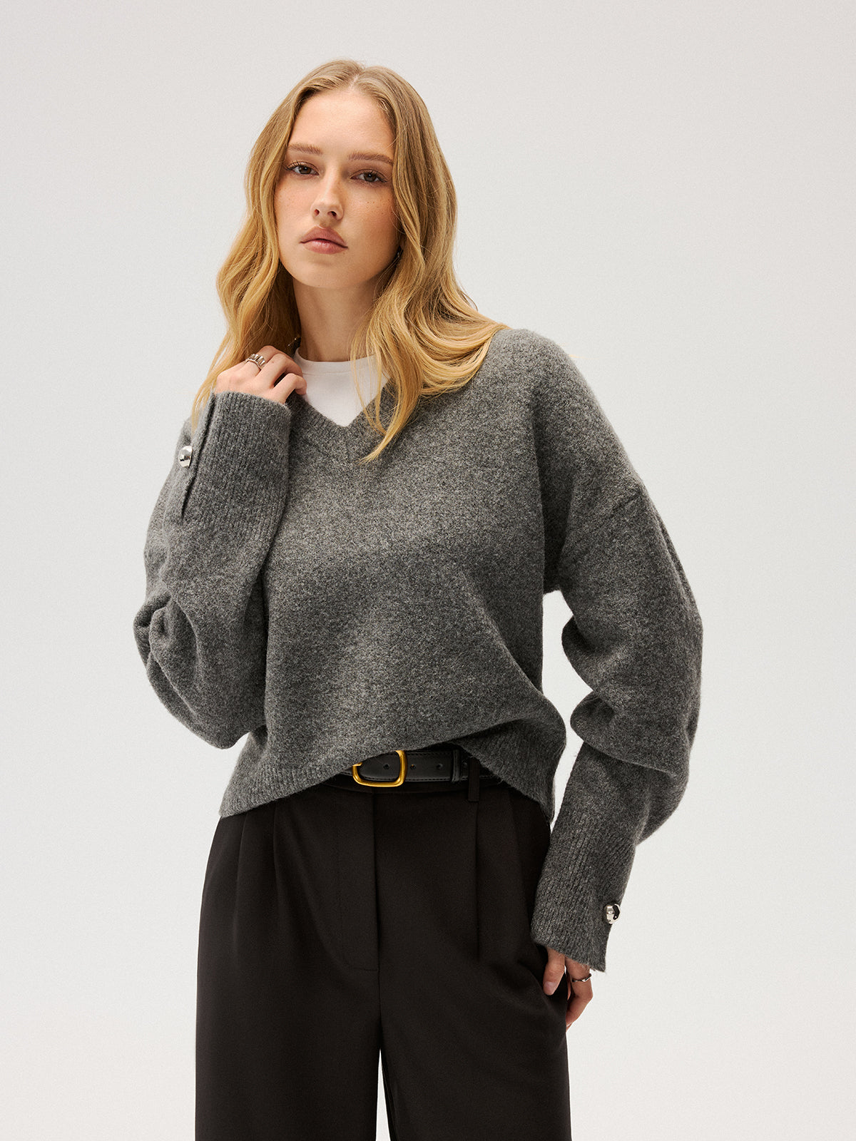 V-Ausschnitt-Pullover aus Wollmischung
