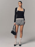 Contrast Trim Square Neck Ribbed Sweater