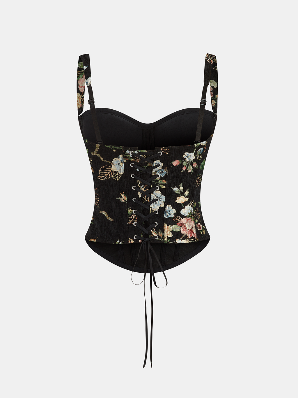 Floral Print Corset Top with Lace-Up Back
