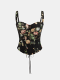 Floral Print Corset Top with Lace-Up Back