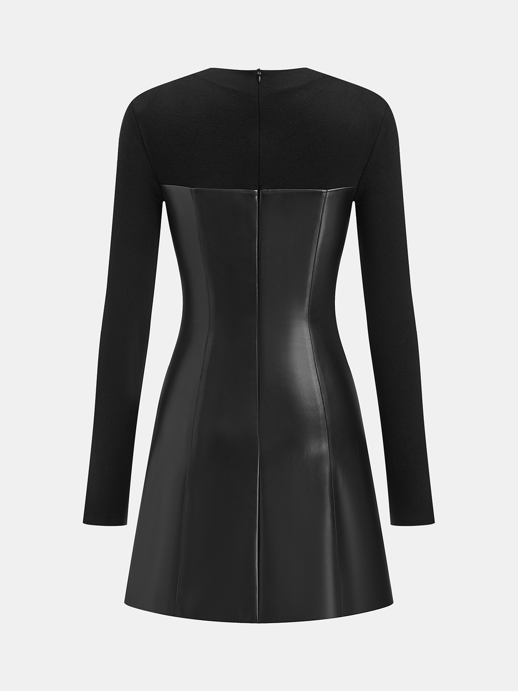 Minikleid mit langen Ärmeln, Kunstledereinsatz und Strassbesatz