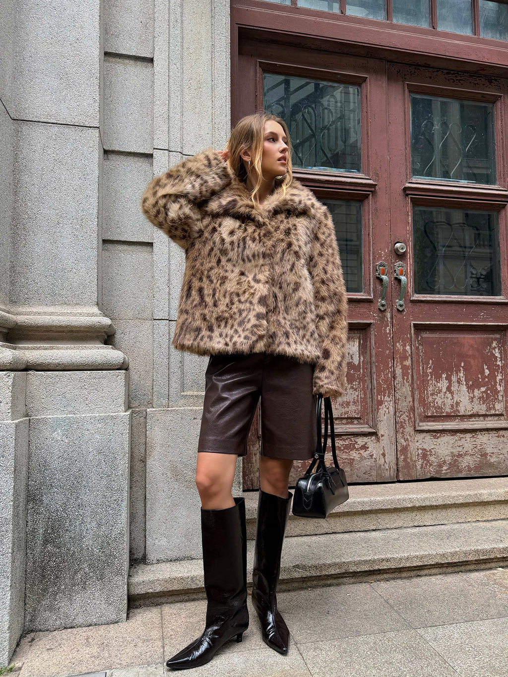Manteau en fausse fourrure imprimé léopard