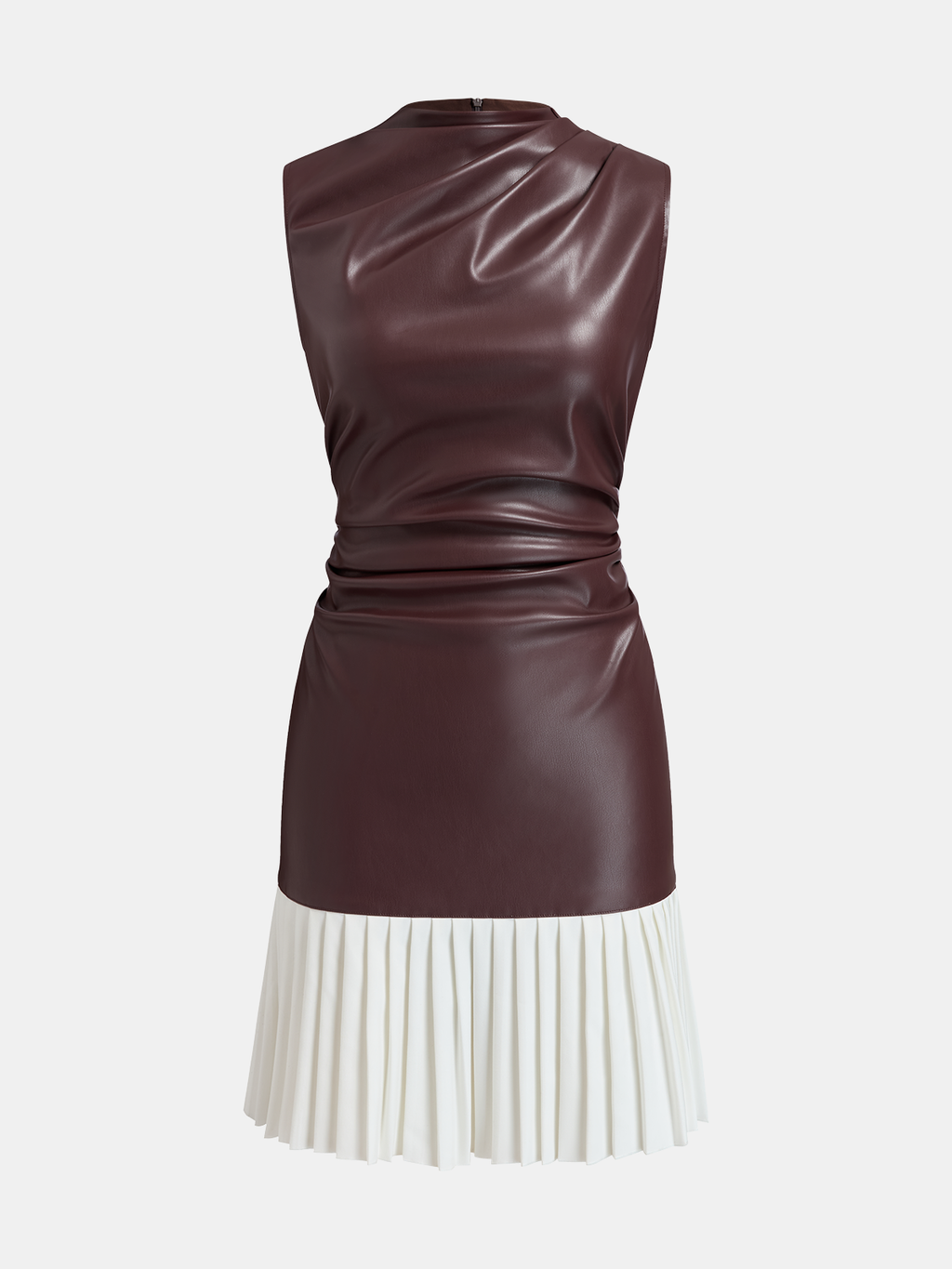 Pleated Panel Faux Leather Mini Dress