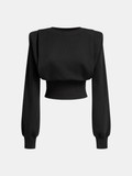Shoulder-Padded Cinched Long-Sleeve Sweatshirt