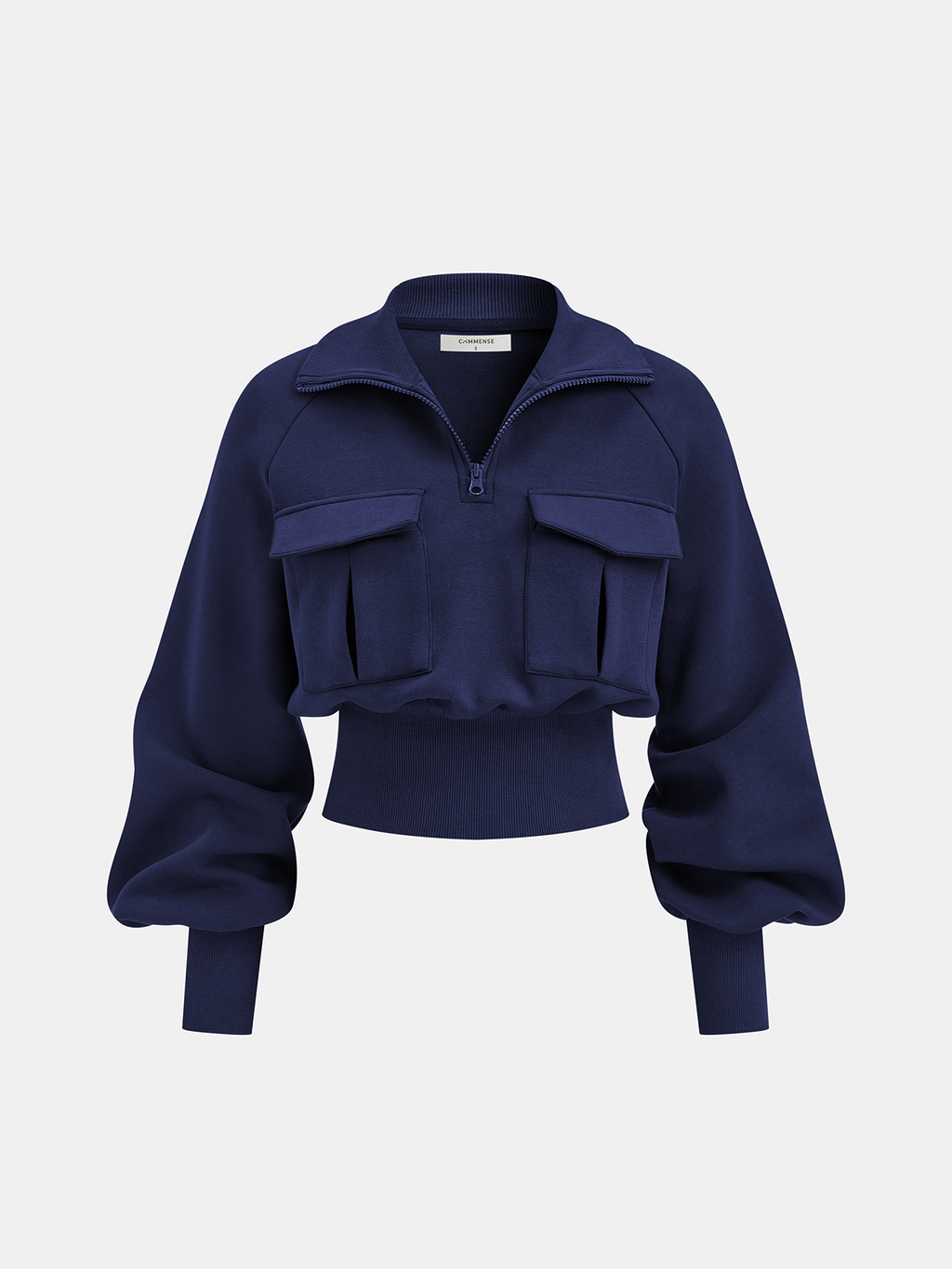 Haut en maille à col roulé, demi-zip et taille froncée
