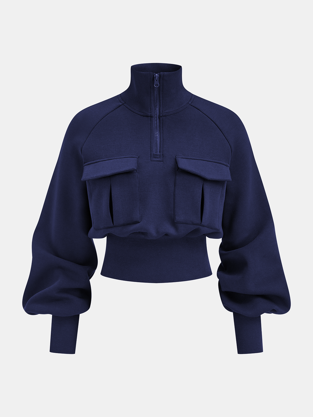Haut en maille à col roulé, demi-zip et taille froncée