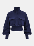 Haut en maille à col roulé, demi-zip et taille froncée