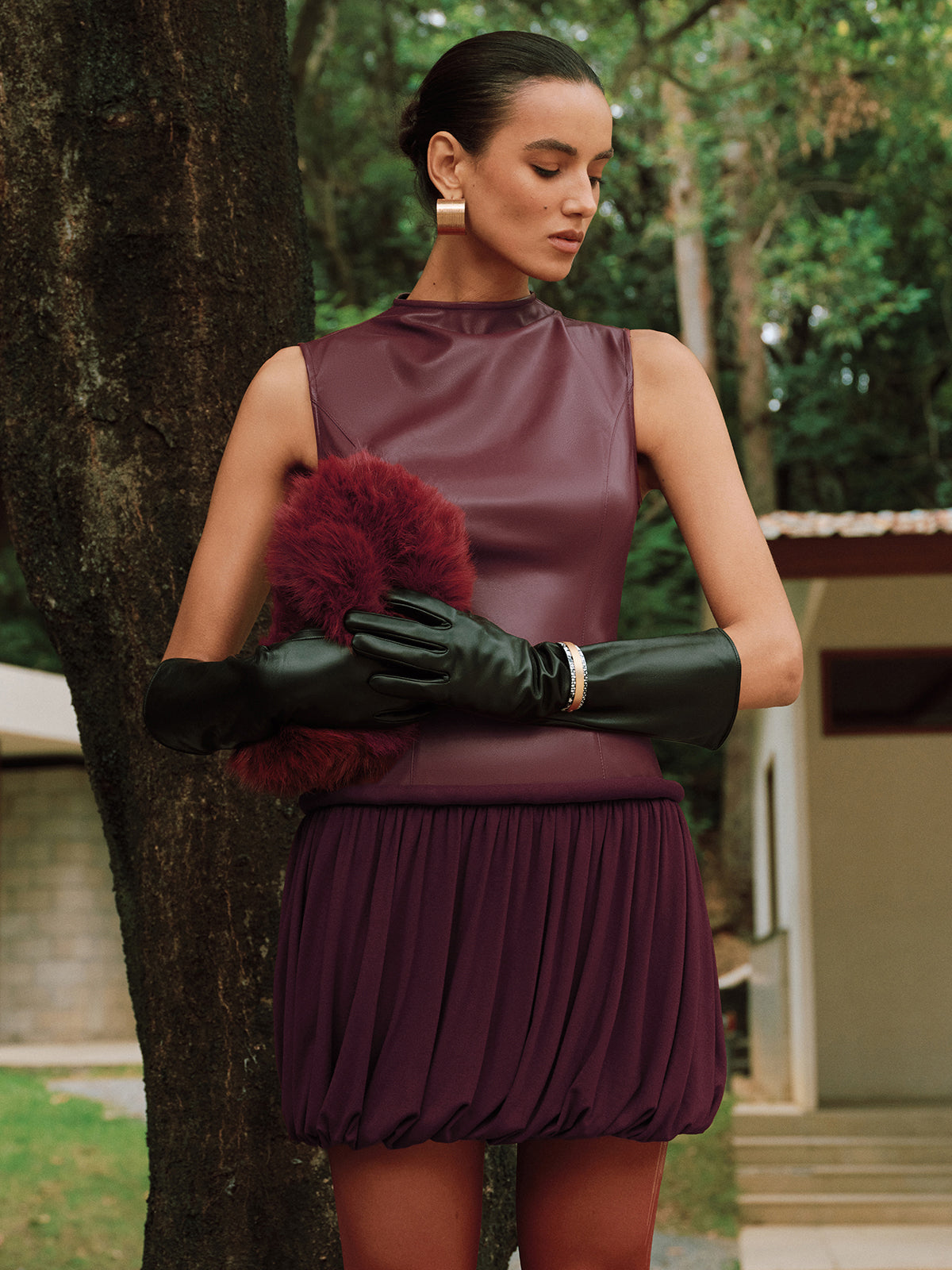 Kunstleder Rollkragen Minikleid