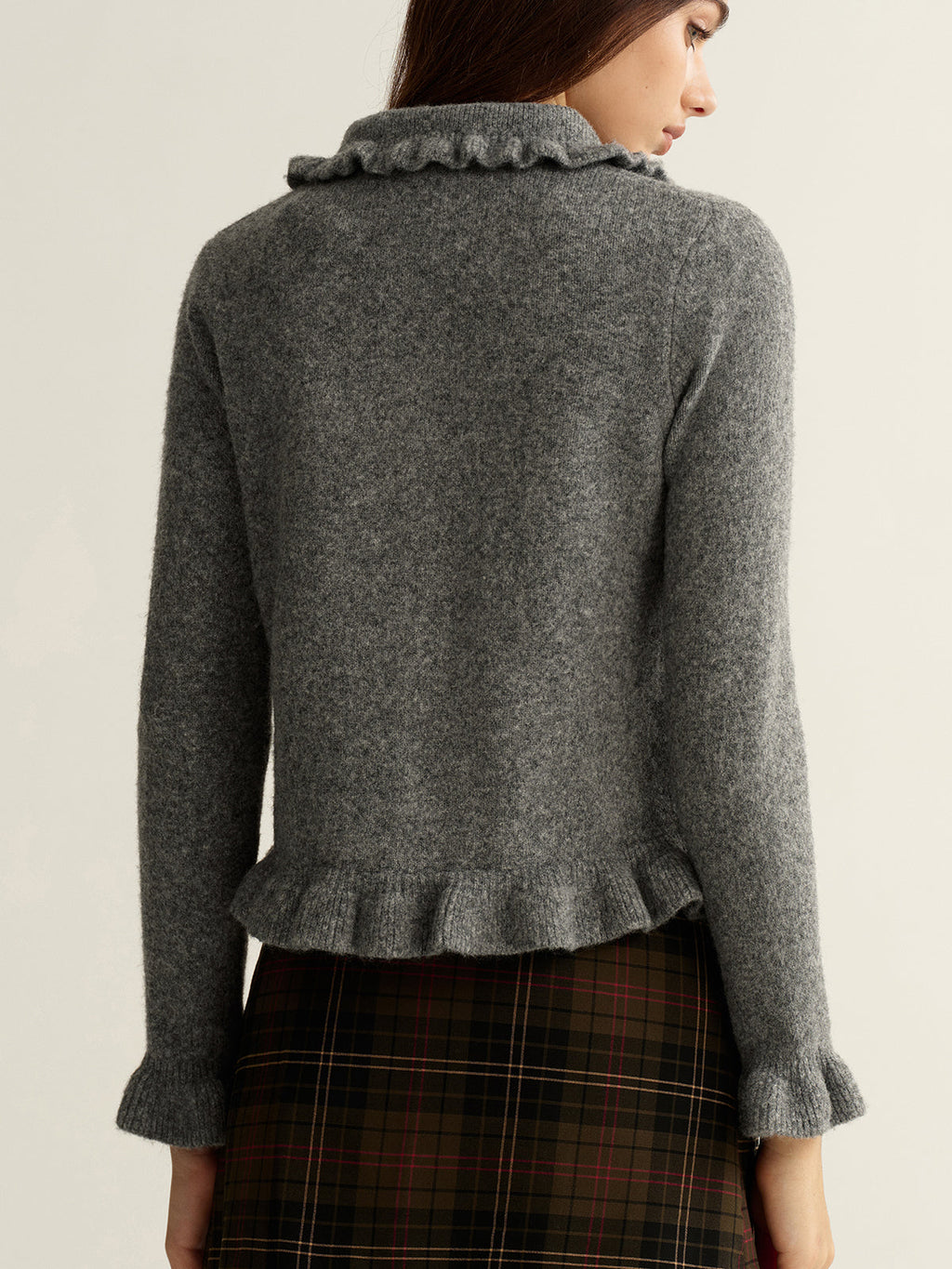 Collared Wool-Blend Ruffled Cardigan