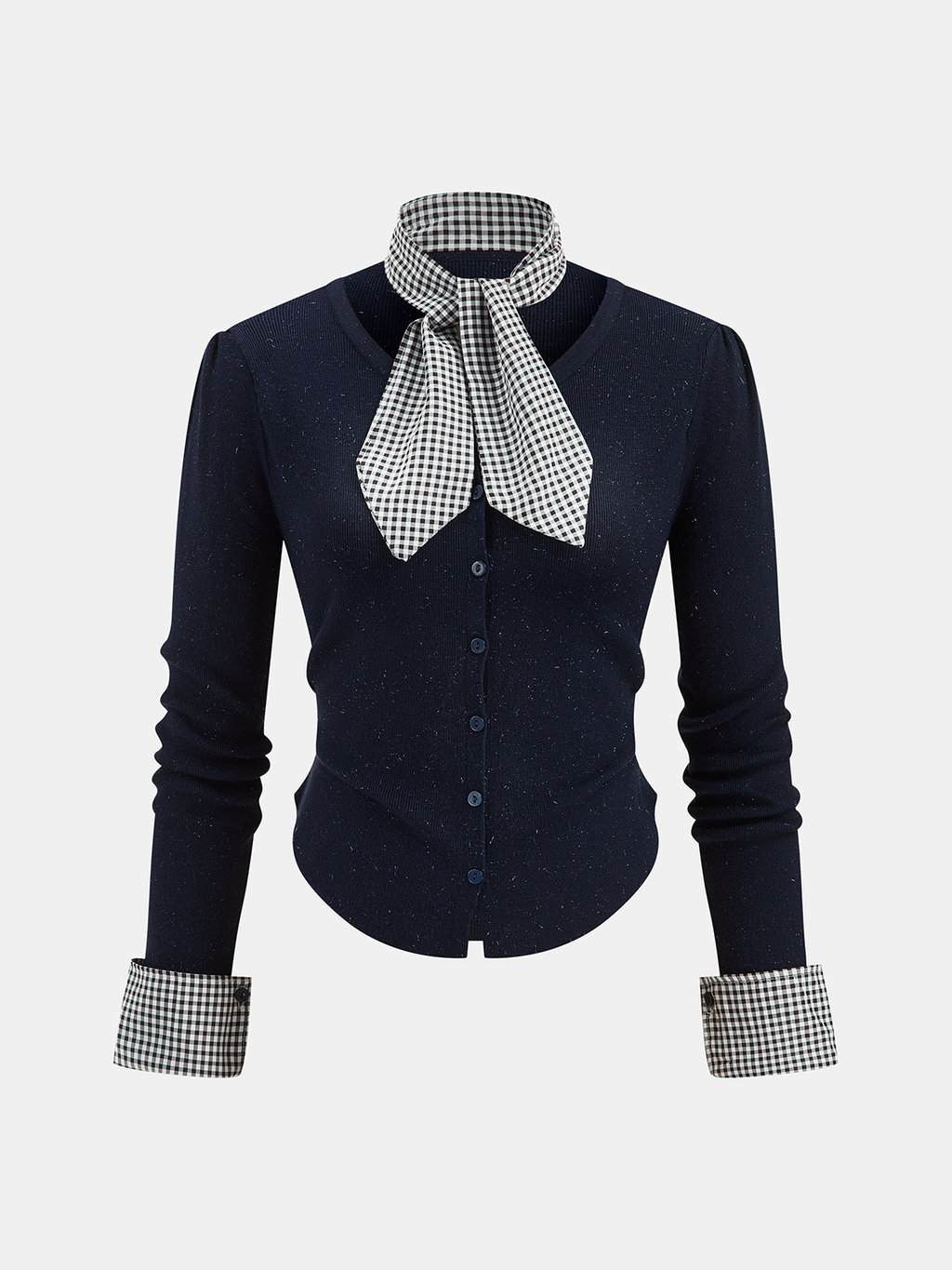Cardigan boutonnage devant avec poignets vichy et écharpe