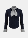 Cardigan boutonnage devant avec poignets vichy et écharpe