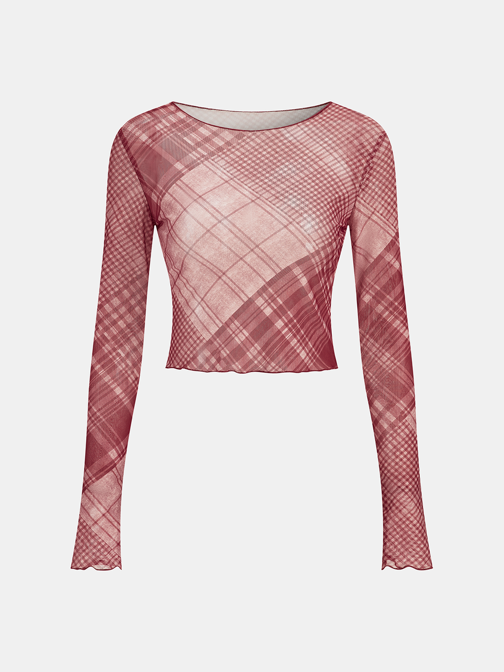 Plaid Sheer Long Sleeve Cropped Top