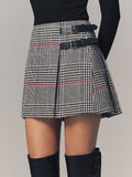Double Belt Accent Houndstooth Mini Skirt