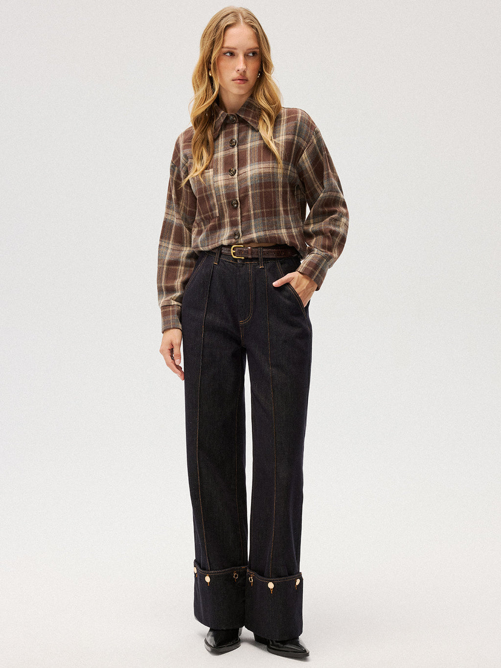 Brushed Plaid Button-Down Shirt