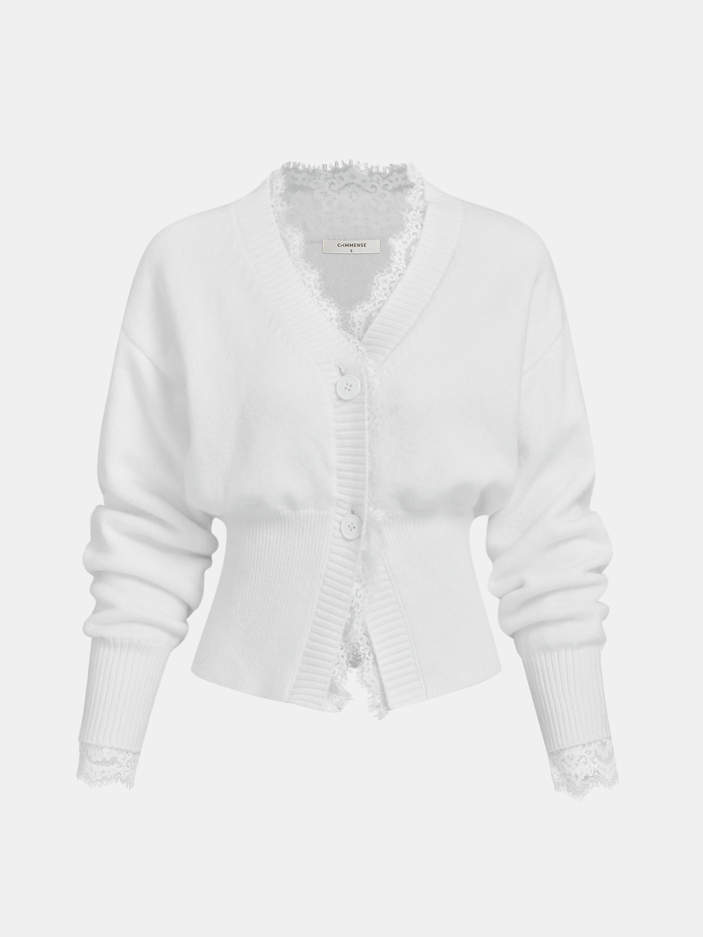 Gilet court en maille boutonné à bordures en dentelle
