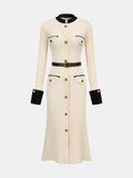 Robe midi boutonnée à ceinture et liserés contrastants