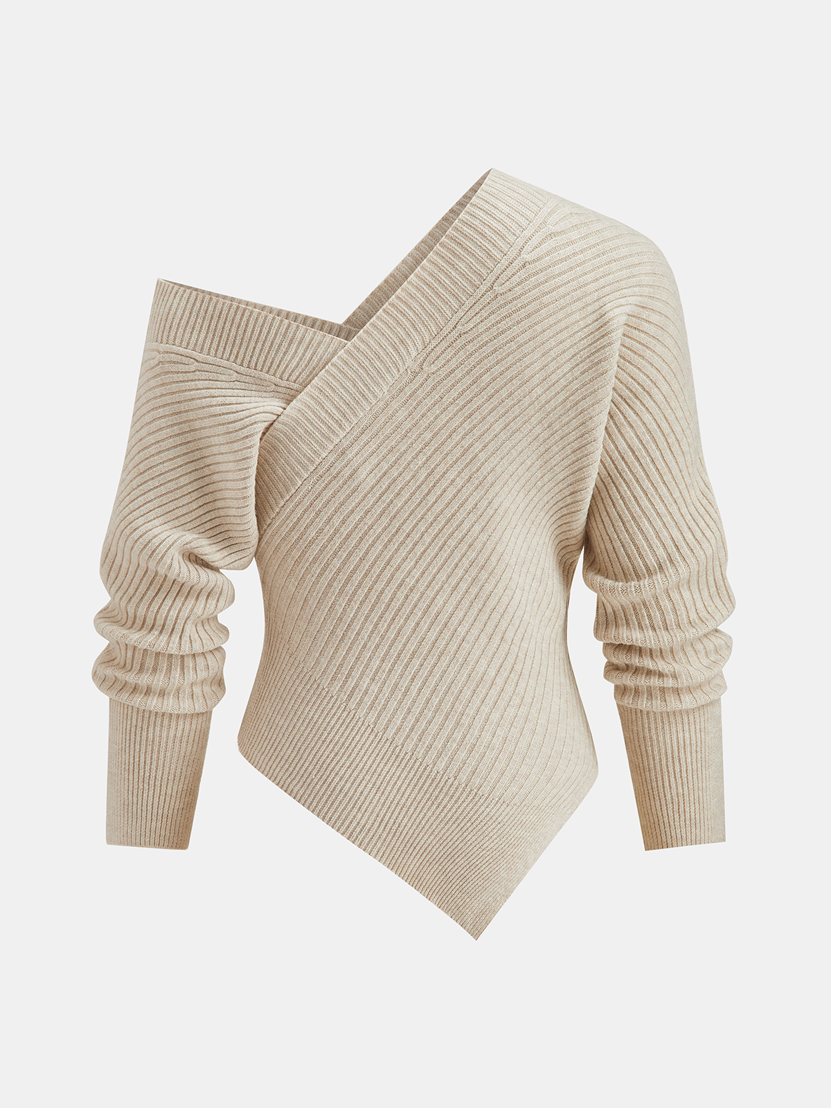 Pull en maille côtelée à col asymétrique