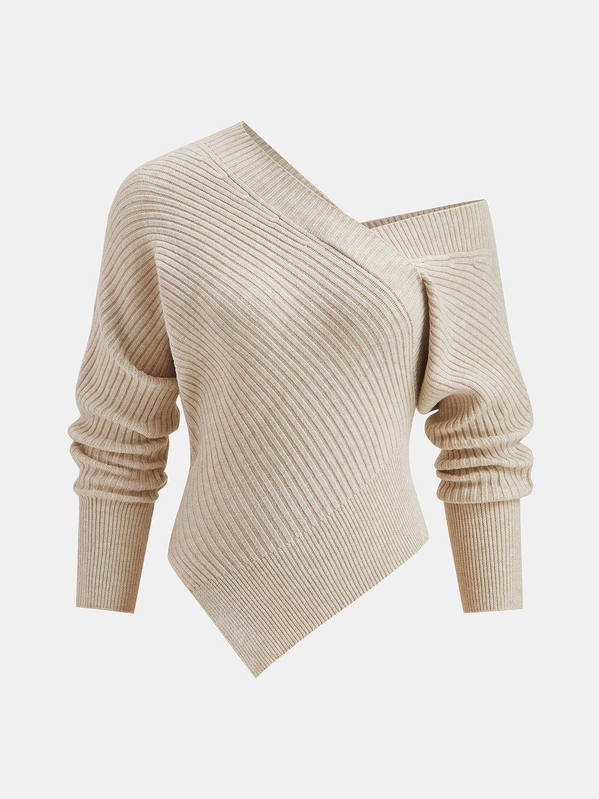 Pull en maille côtelée à col asymétrique