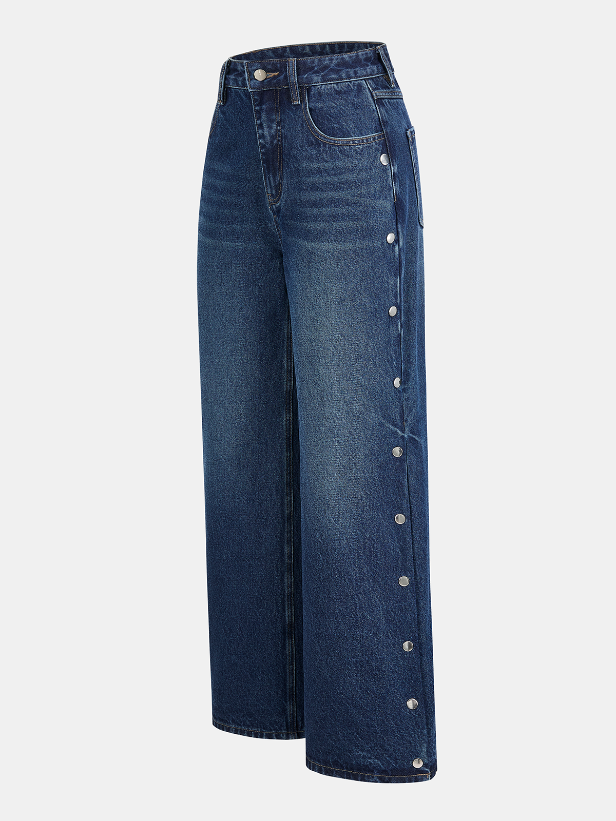 Side Button Wide-Leg Denim Pants