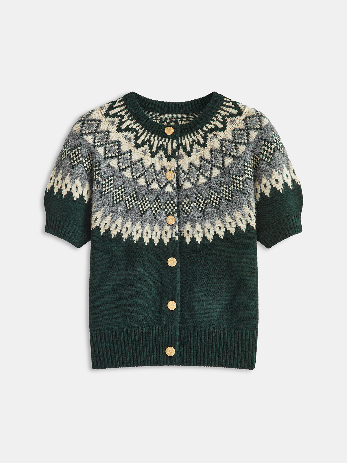 Cardigan à manches courtes Fair Isle en cachemire mélangé