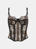 Lace-Trim Leopard-Print Chiffon Corset Top