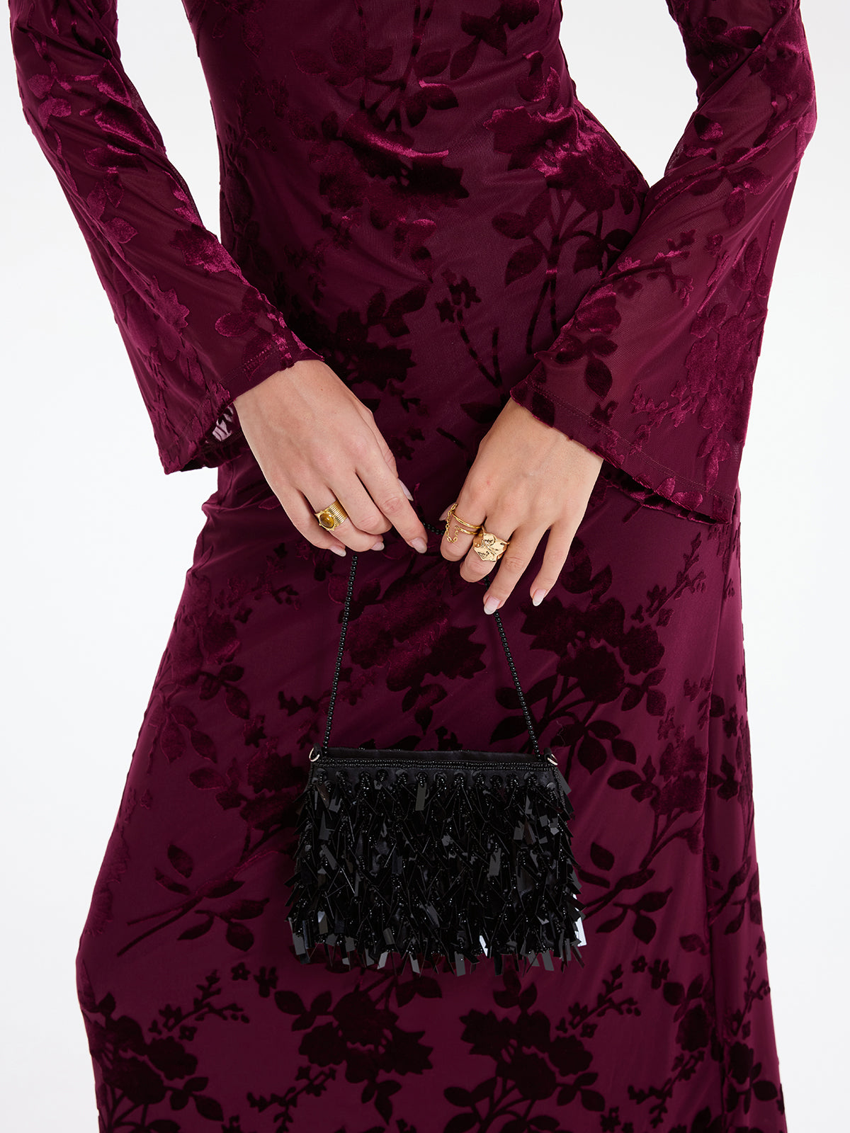 Robe longue dos nu en jacquard floral