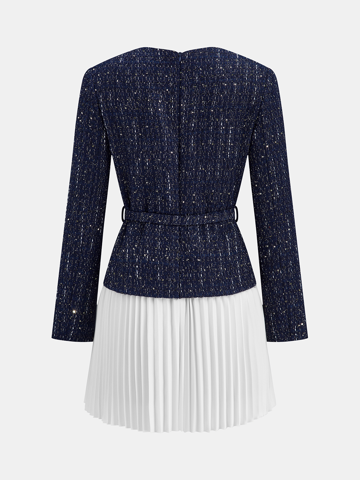 Mini-robe ceinturée en tweed avec panneau à ourlet plissé