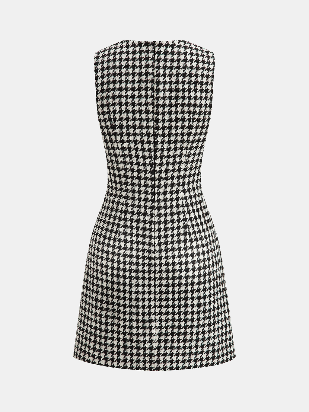 Ärmelloses Hahnentrittkleid mit Kunstlederbesatz