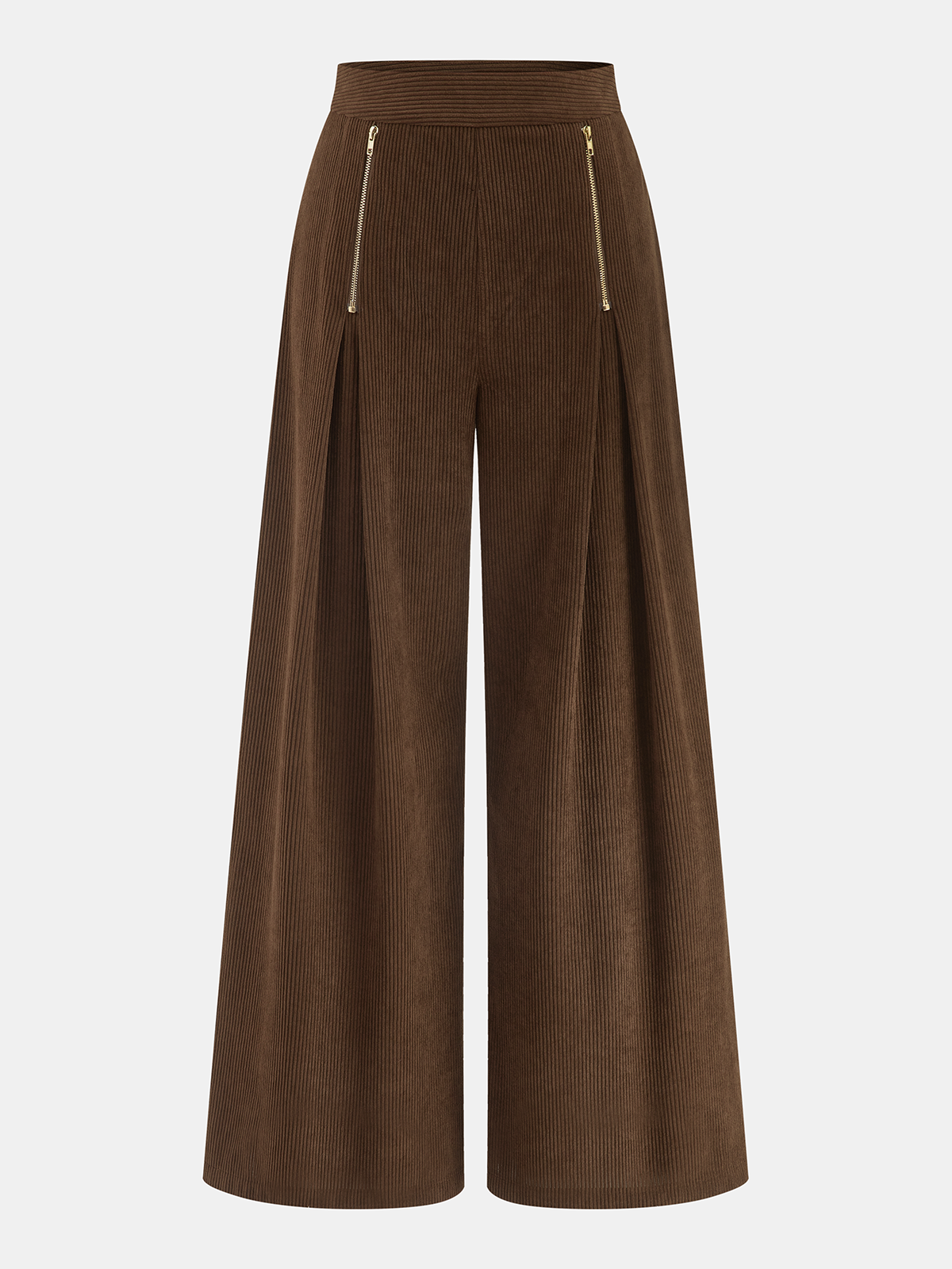 Zipper Detail Corduroy Wide-Leg Pants