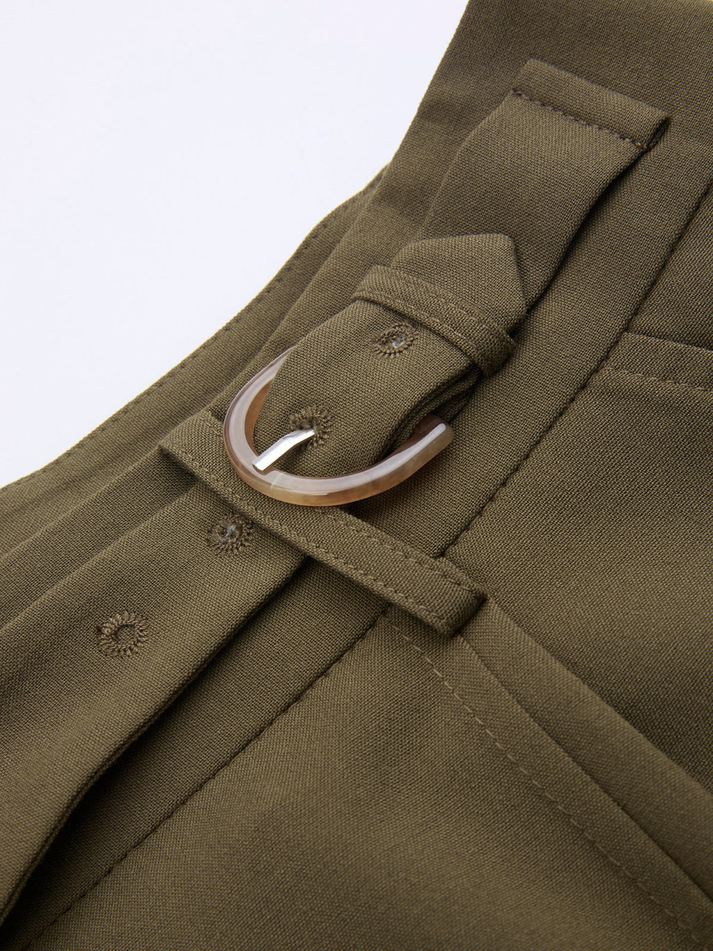 Hose mit Schnallendetail, weitem Bein und Schneiderpassform
