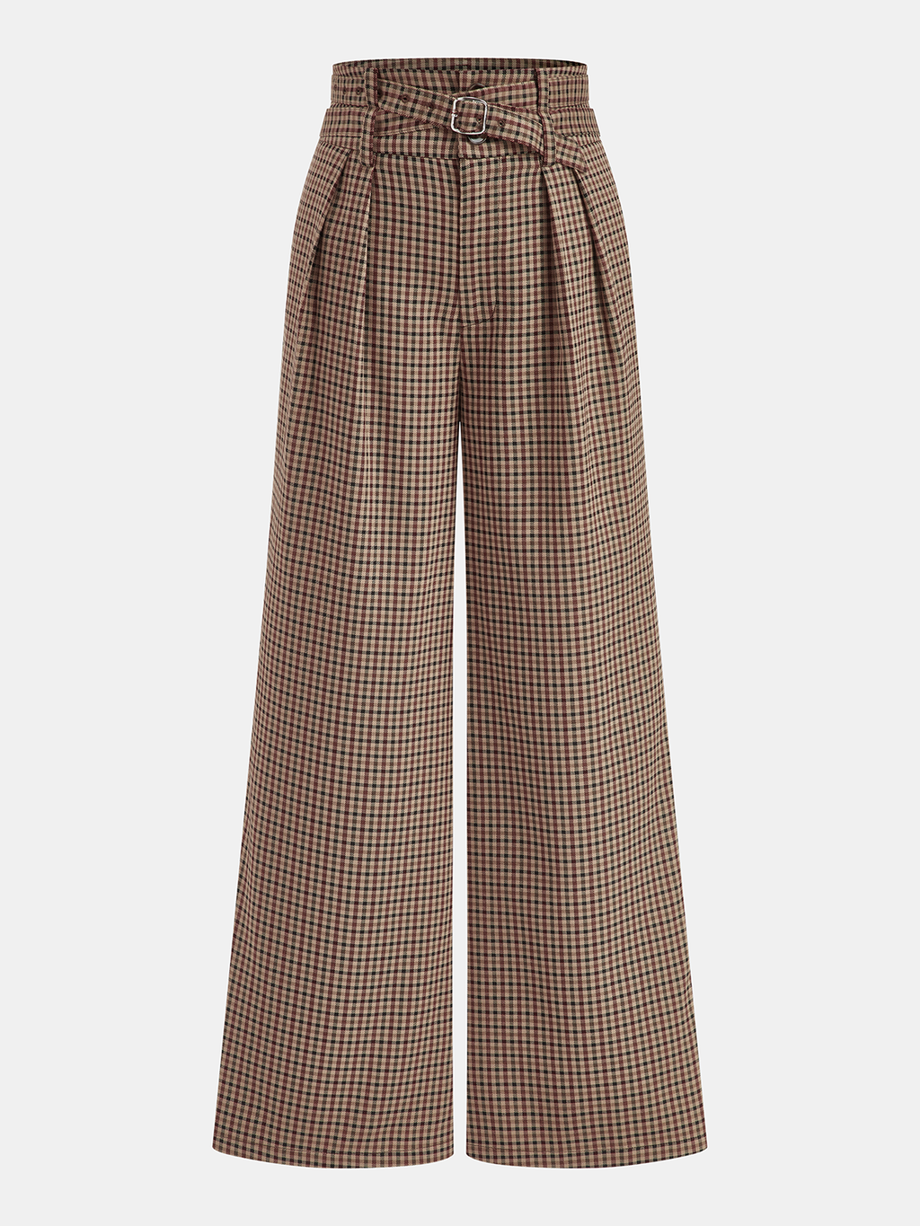 Mid-Waistt Checkered Wide-Leg Pants