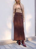 Midi-Waist Button-Front Midi Skirt
