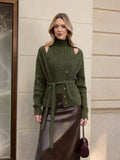 Ensemble deux pièces tricoté torsadé col roulé et cardigan