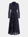 Long Sleeves Foil Spot Print A-Line Maxi Dress