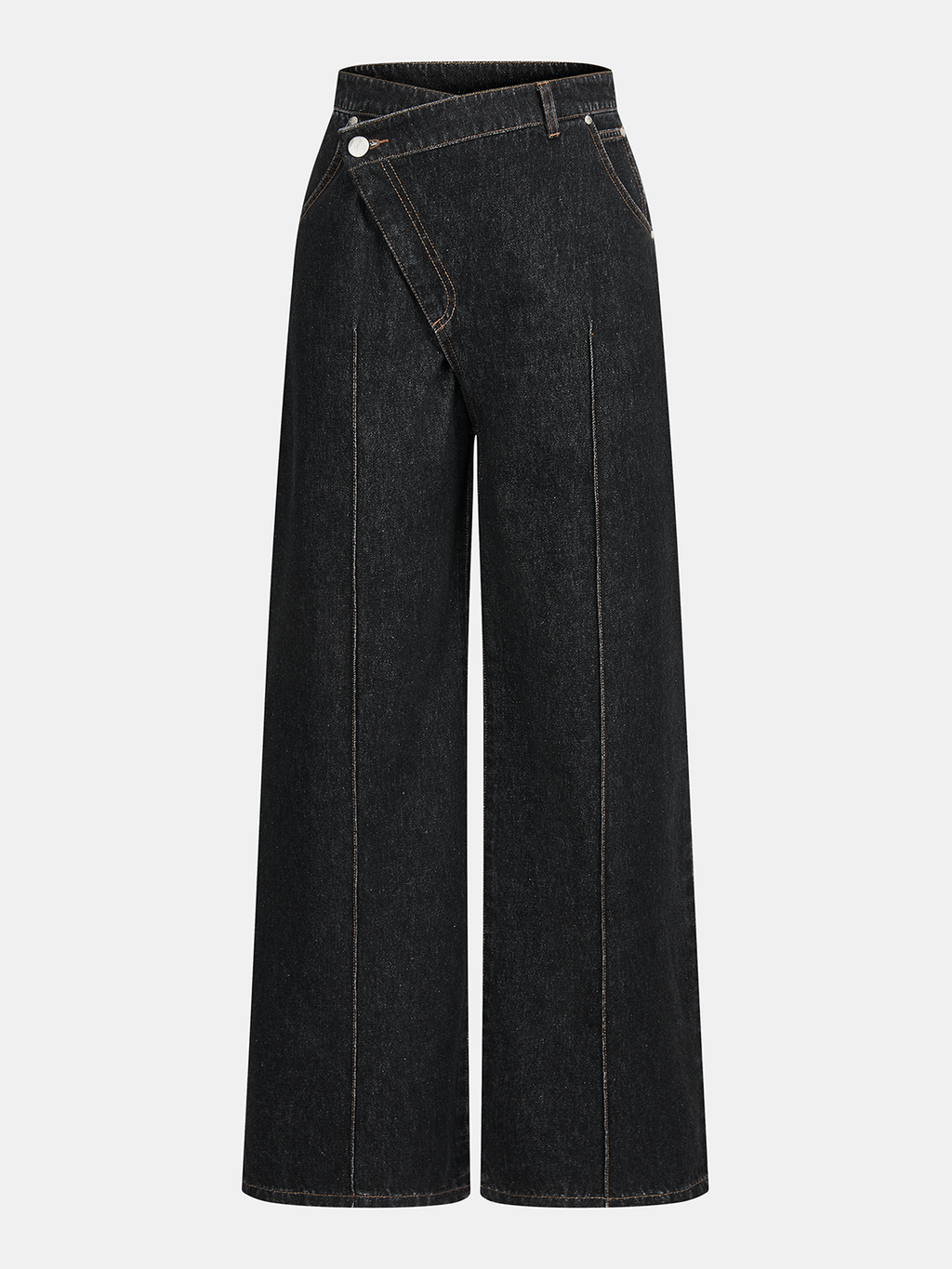 Jean droit asymétrique taille mi-haute en denim