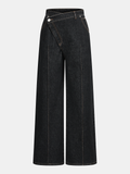 Jean droit asymétrique taille mi-haute en denim