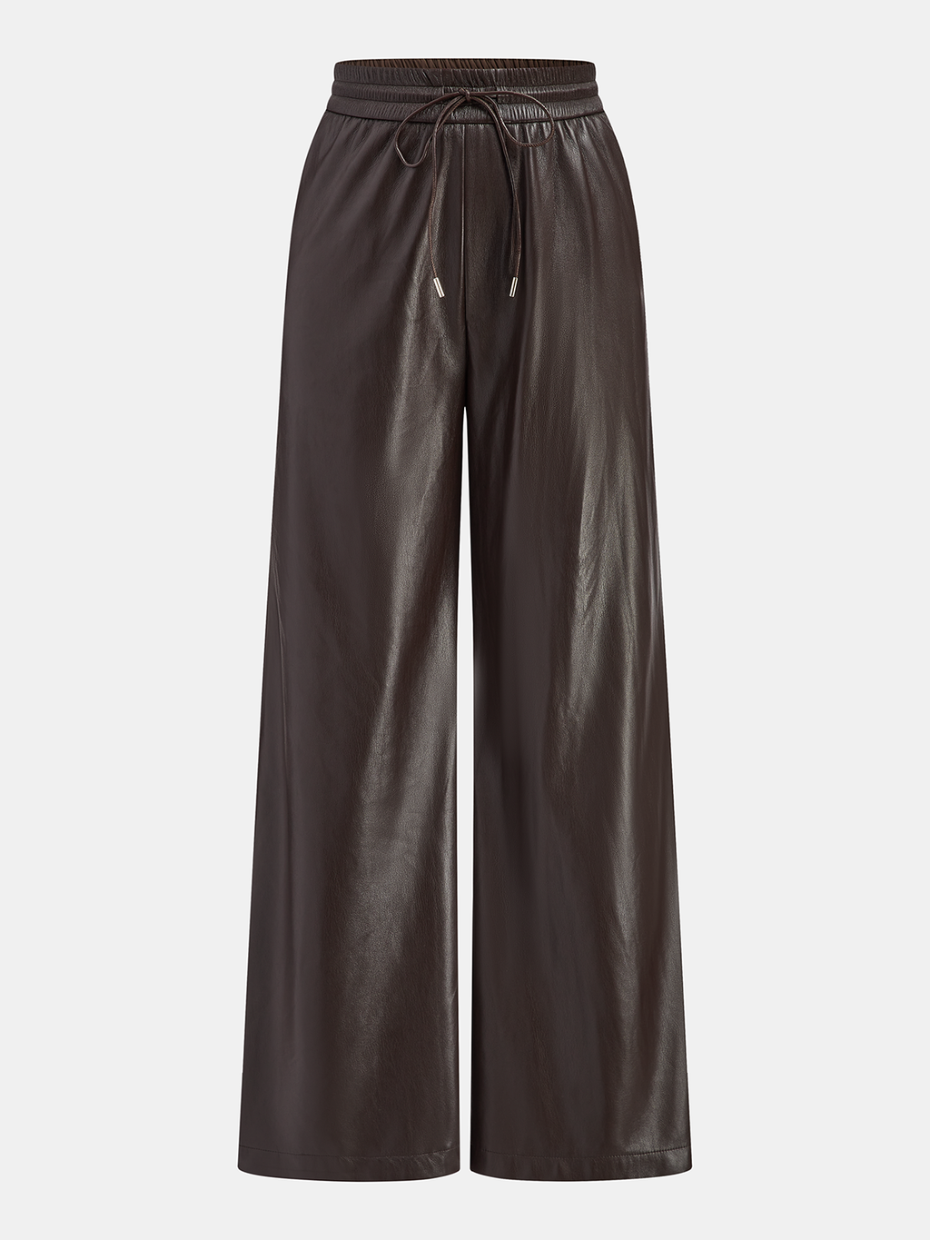Pantalon large taille haute en similicuir avec cordon de serrage