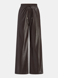 Pantalon large taille haute en similicuir avec cordon de serrage