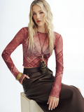 Plaid Sheer Long Sleeve Cropped Top