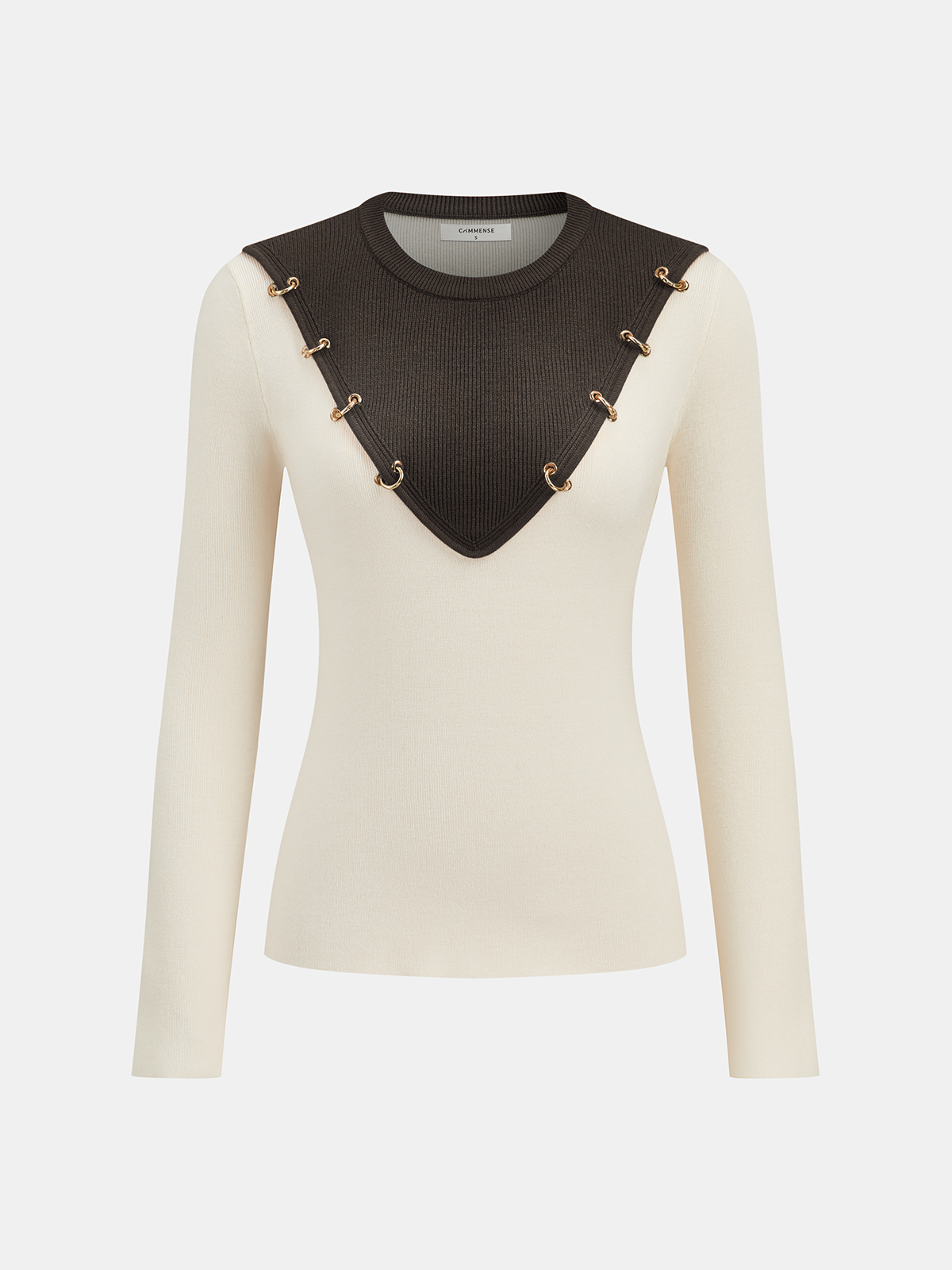 Strick-Langarmshirt mit Farbblock-Design und Metalldetails
