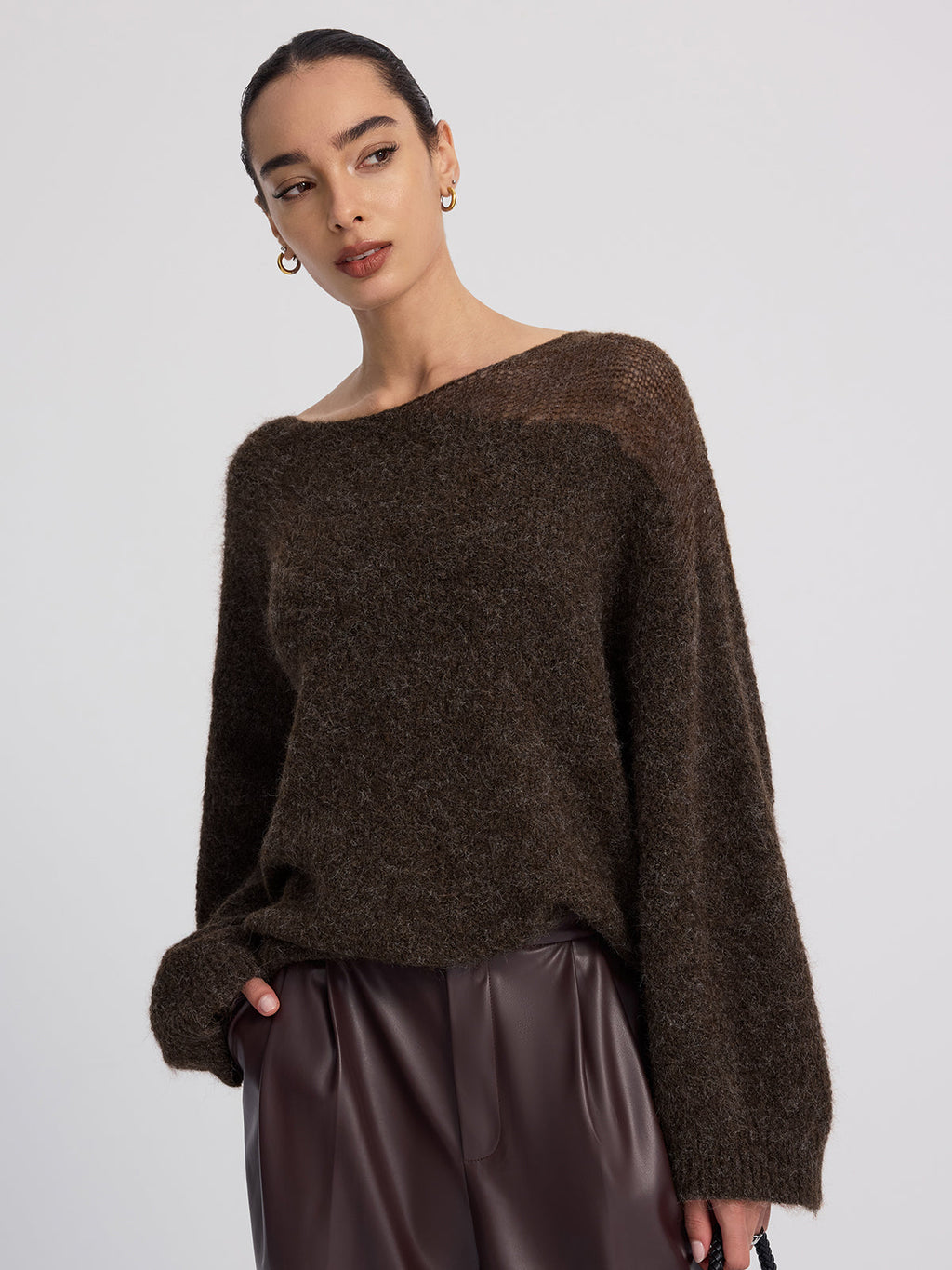 Transparenter Mohair-Strickpullover mit Einsätzen