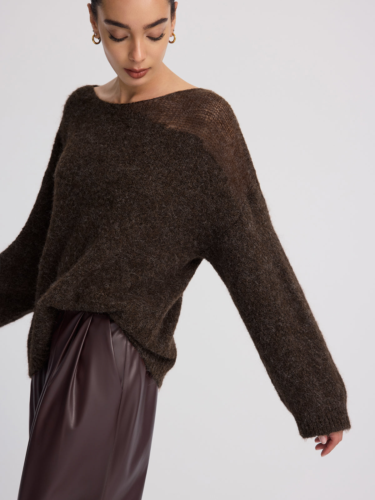 Transparenter Mohair-Strickpullover mit Einsätzen