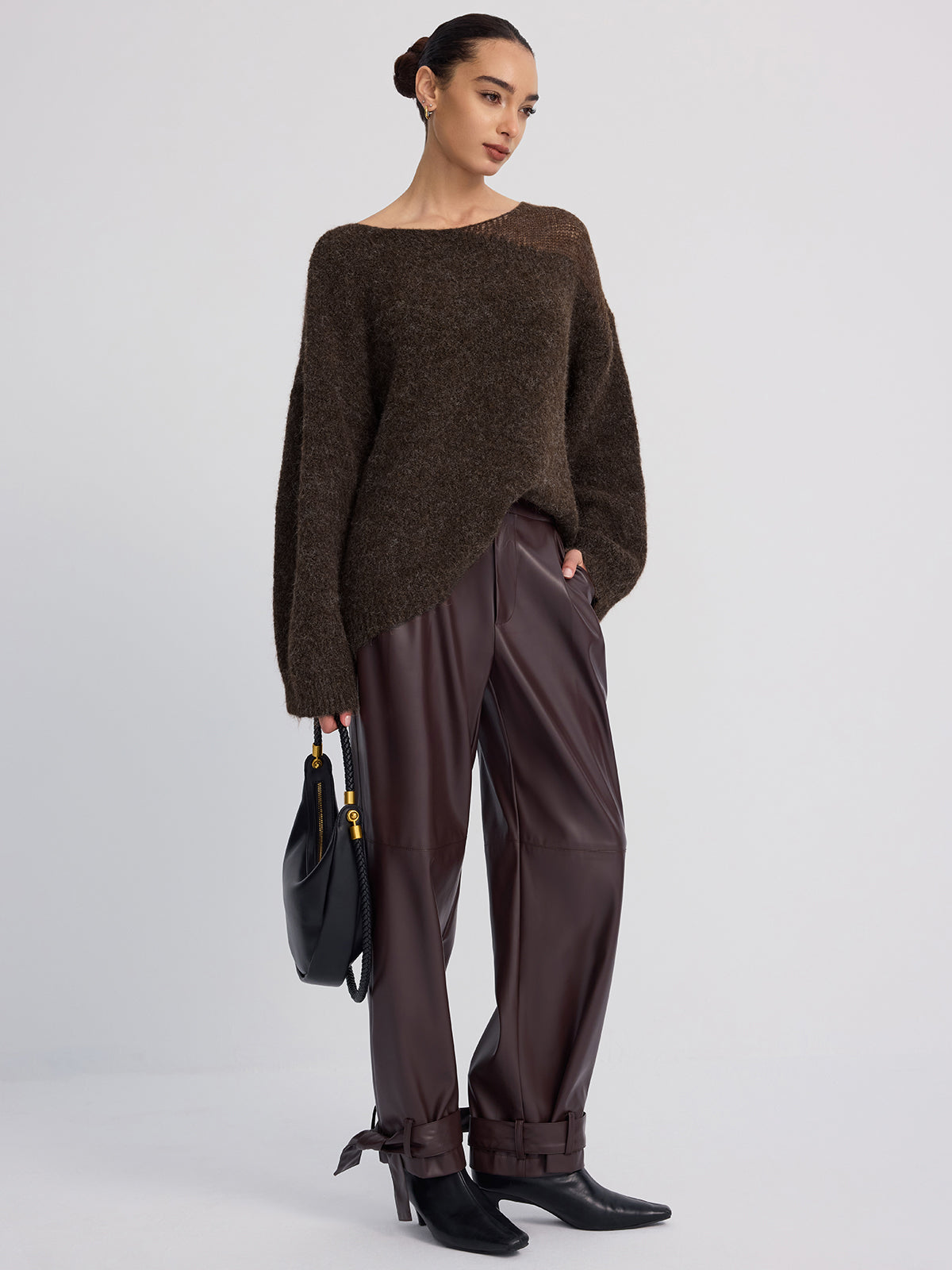 Transparenter Mohair-Strickpullover mit Einsätzen