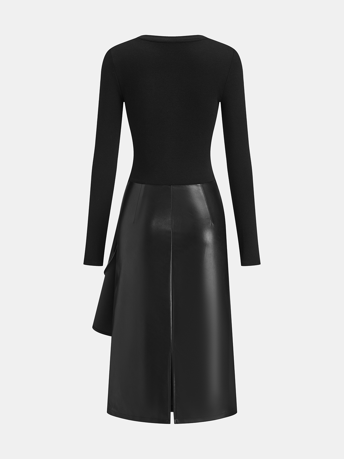 Robe longue asymétrique en maille et similicuir