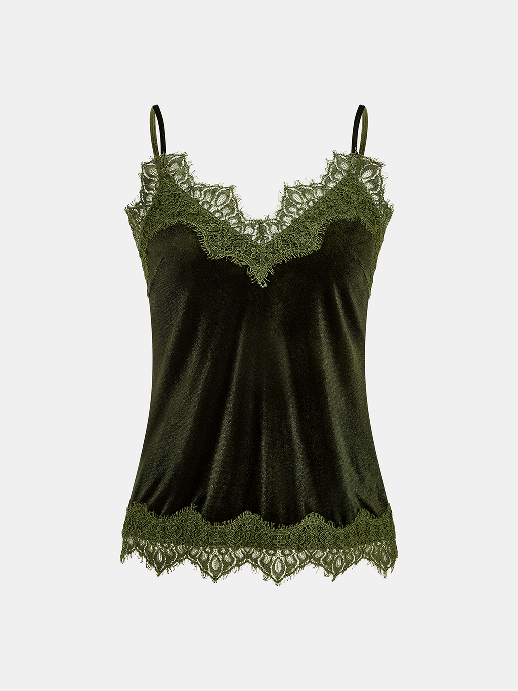 Samt-Cami-Top mit Spitzenbesatz