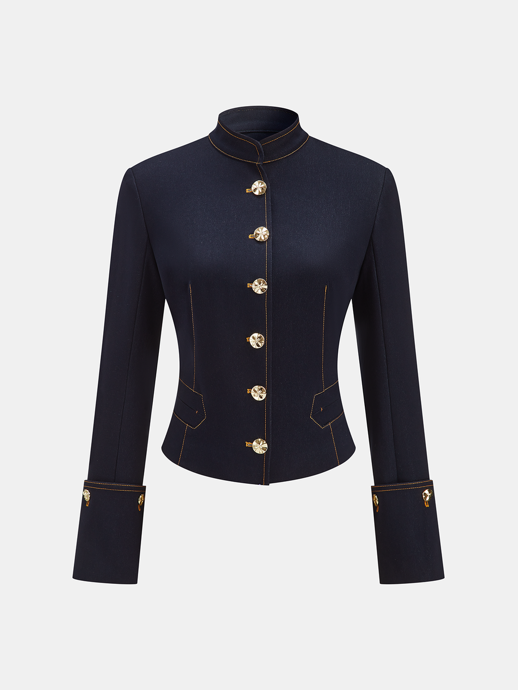 Blazer mit Stehkragen, Knöpfen aus Metall und Jeans-Imitat