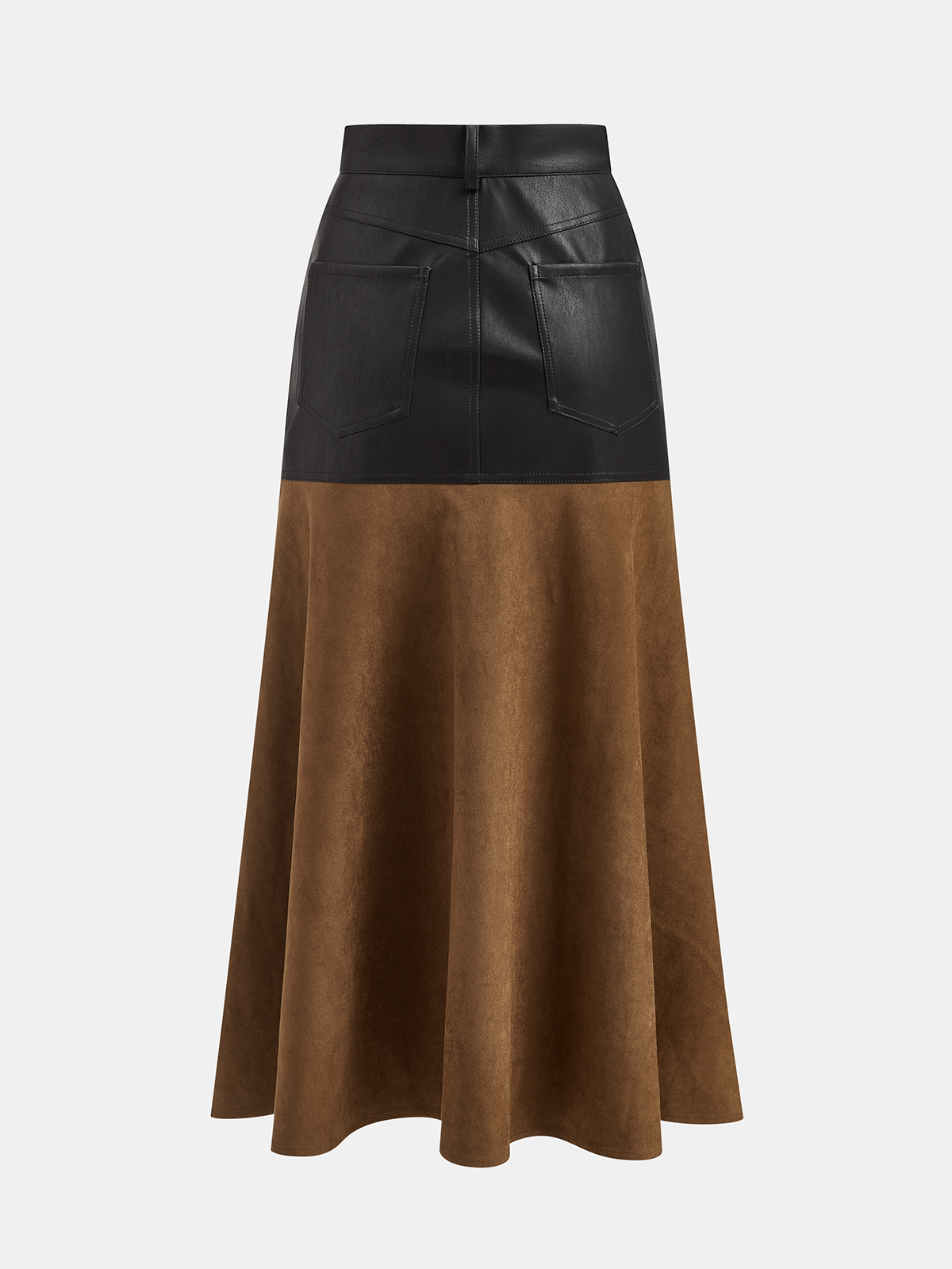 Jupe mi-longue effet daim avec empiècement en faux cuir