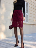Jupe Midi en Dentelle Florale