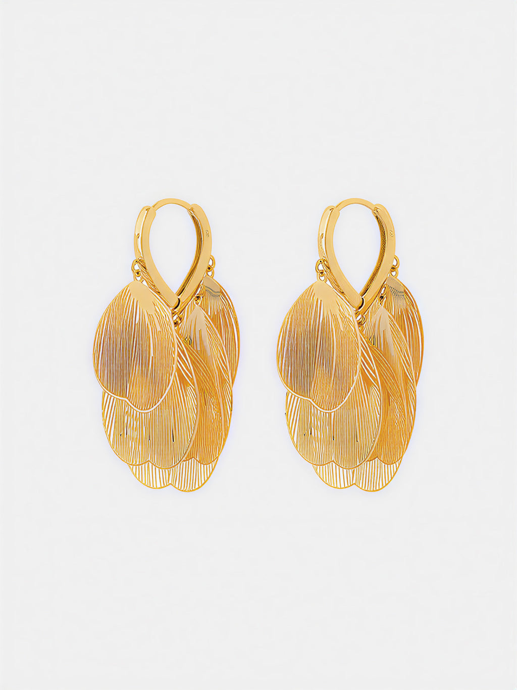 Leaf-Textured Cluster Drop Hoop Earrings